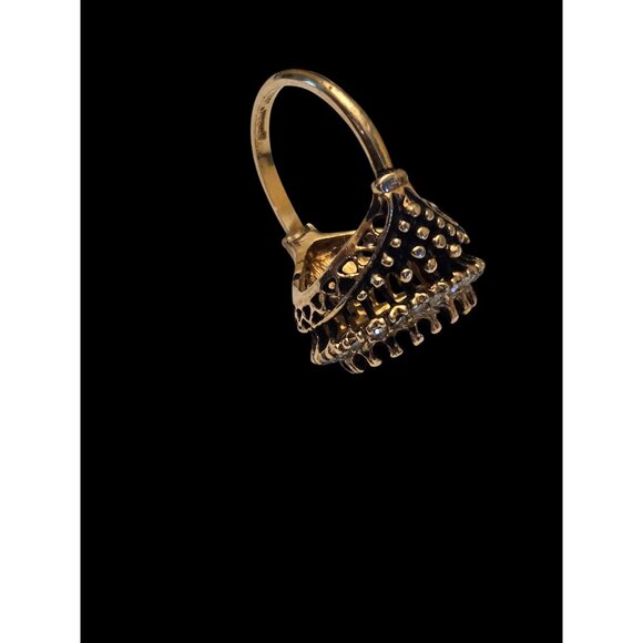 Vintage Tigers Eye Ring Cabochon Rhinestone Halo Cocktail 18 GE Espo Gold-Tone S - Picture 3 of 8